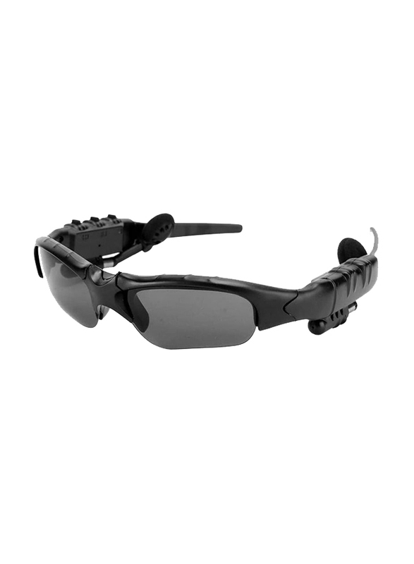 Gennext Half-Rim Sport Black Unisex Sunglasses with Rechargeable Wireless Intimate Voice Tips Stereo Sound, Black Lens