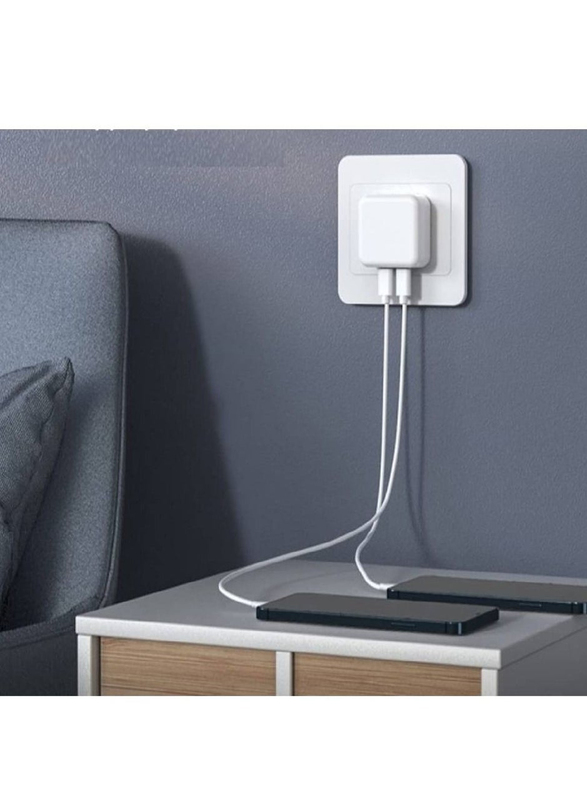Dual Ports Fast Charging Wall Charger with USB Type-C to Type-C, 35W, White