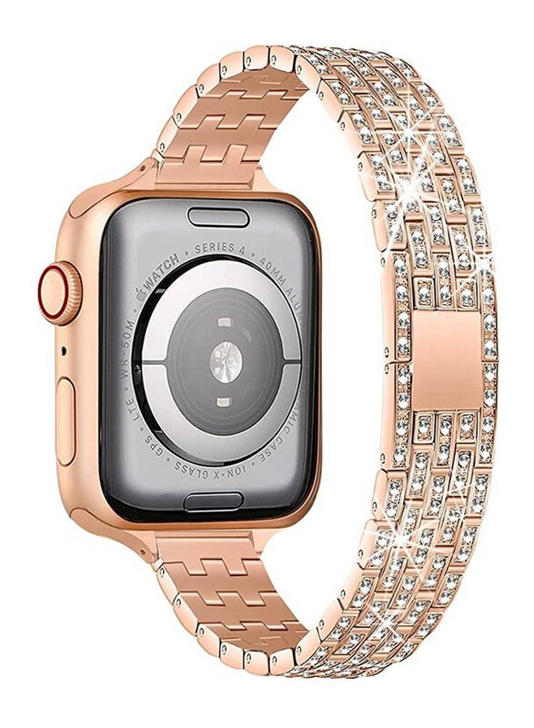 

Gennext Slim Jewellery Bling Diamond Rhinestone Bracelet Band for Apple Watch Series SE 7/6/5/4/3/2/1 41mm/40mm/38mm, Rose Gold