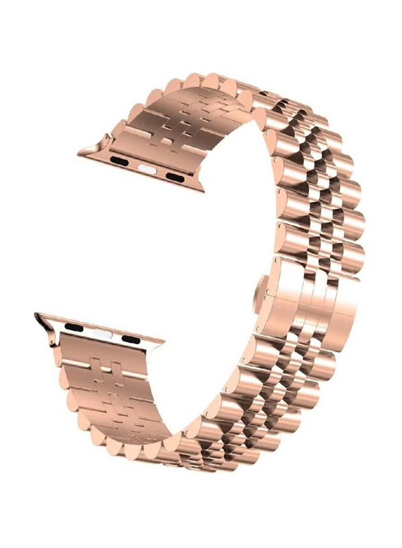 Stainless Steel Heavy Band with Butterfly Folding Clasp Link Bracelet for Apple Watch Ultra/Watch Ultra 2 49mm, Rose Gold