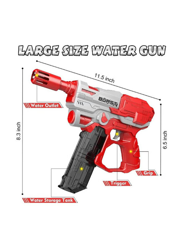 Gennext 32 FT Automatic Water Squirt Gun with 2 Magazines, Red/Silver