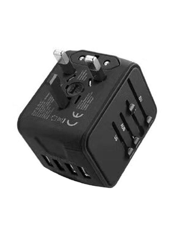 Gennext All in One 4 USB International Travel Universal Power Adapter, Black