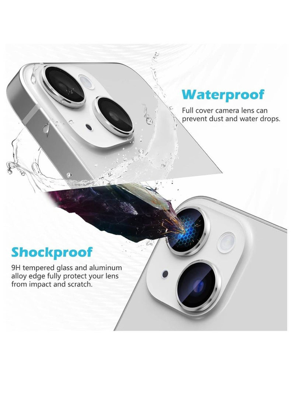 Apple iPhone 15/15 Plus 2023 Shatterproof 9H Camera Lens Protector, 2 Pieces, Silver