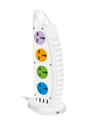 Gennext 4 Sockets 2500W Vertical Power Strip Tower, White