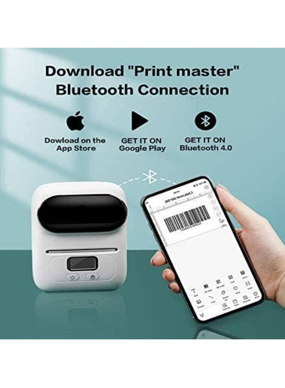M110 Portable Bluetooth Thermal Label Printer with Label Roll, White