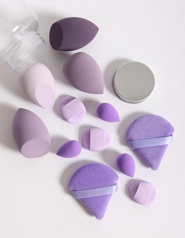 12 PCS Beauty Blender Makeup Sponge Set, Big and Mini Blender Sponges for Liquid, Foundation Blending Sponge Cosmetic Puff, Latex Free Wet and Dry Make up Sponge Pack of 12 (Purple)