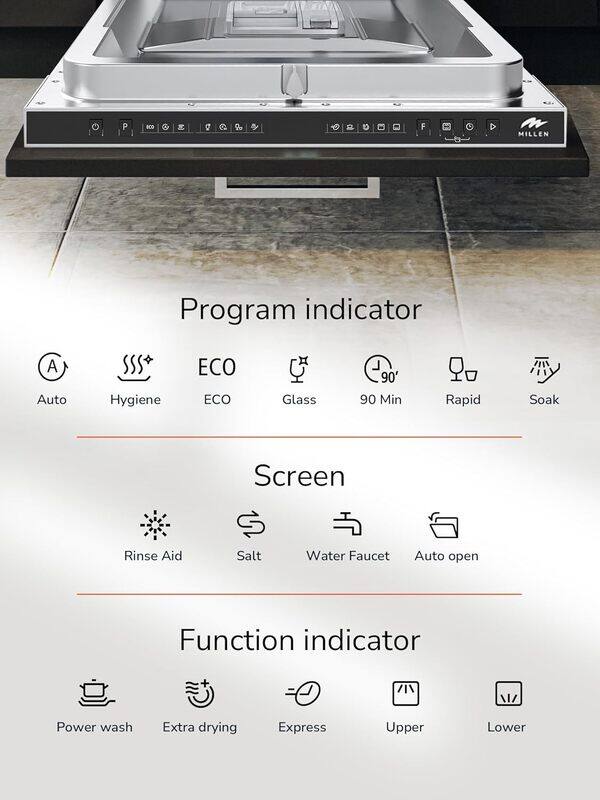 MILLEN Built-in Dishwasher 45cm - Compact and Efficient, Auto Open, Indicator,AquaStop, 3Y Warranty, MDW 45731
