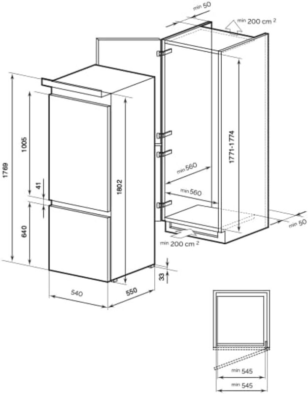 MILLEN Built-in Refrigerator, 277L, 3 Y Warranty, No Frost 2 Doors Fridge Freezer, Electronic Controls, LED Backlight, Quick Cooling/Freezing, Vacation Mode, MBIM 177.3