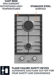 MILLEN MGH 3001 IX Built-in 30 cm Two Burners Gas Hob - Stainless-Steel Finish, 3900 Watts, Mechanical and Electric Ignition Control, 3 Year Warranty