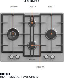 MILLEN MGH 6501 IX 65 cm Built-in 4 Burners Gas Hob - Stainless-Steel Finish, 9700 Watts, Mechanical and Electric Ignition Control, 3 Year Warranty