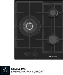 MILLEN MGHG 6503 BL 65 cm Built-in 4 Burners Gas Hob - Glass Finish, 9700 Watts, Mechanical and Electronic Ignition Control, 3 Year Warranty