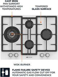 MILLEN 65 cm Built In White Glass Gas Hob with SABAF Burners - 3 Years Warranty, MGHG 6502 WH