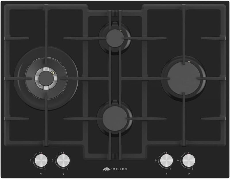 MILLEN 65 cm Built In Black Glass Gas Hob with SABAF Burners -3 Years Warranty, MGHG 6502 BL