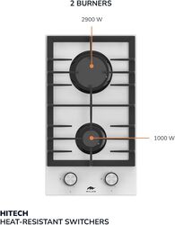 MILLEN MGHG 3001 WH 30 cm Built-in 2 Burners Gas Hob - Glass Finish, 3900 Watts, Mechanical and Electronic Ignition Control, 3 Year Warranty