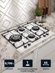 MILLEN 65 cm Built In White Glass Gas Hob with SABAF Burners - 3 Years Warranty, MGHG 6502 WH