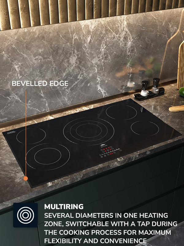 Millen 90cm 5-Burner Built-In Electric Hob, 9100W, MEH 904 BL, Black