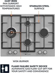 MILLEN MGH 6501 IX 65 cm Built-in 4 Burners Gas Hob - Stainless-Steel Finish, 9700 Watts, Mechanical and Electric Ignition Control, 3 Year Warranty