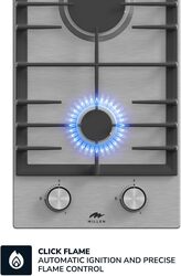 MILLEN MGH 3001 IX Built-in 30 cm Two Burners Gas Hob - Stainless-Steel Finish, 3900 Watts, Mechanical and Electric Ignition Control, 3 Year Warranty