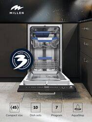 MILLEN Built-in Dishwasher 45cm - Compact and Efficient, Auto Open, AquaStop, 3Y Warranty, MDW 45732