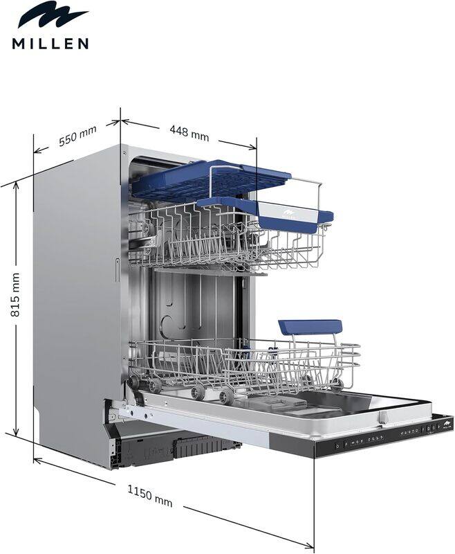 MILLEN Built-in Dishwasher 45cm - Compact and Efficient, Auto Open, AquaStop, 3Y Warranty, MDW 45732