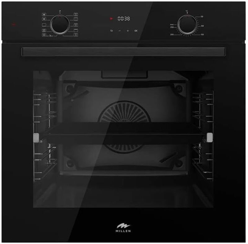 MILLEN MEO 6004 BB 73L Electric Oven - Energy Class A, 10 Cooking Modes, 60 cm, SCHOTT Double Glass Door, Black Glass finish, Mechanical and Touch Control with Timer, 3 Year Warranty
