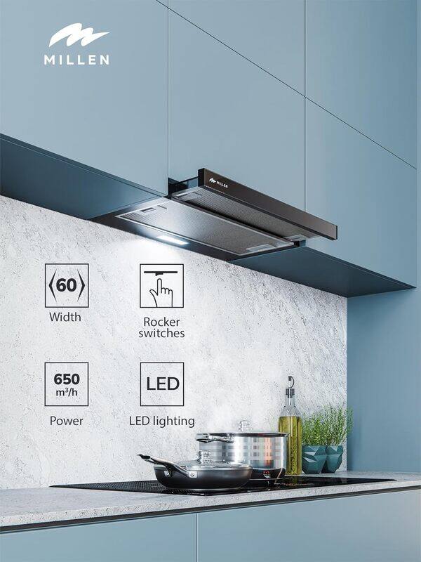 

MILLEN 60cm Telescopic hood MBKHSG6001BL- 3 Years Warranty, Filters Included