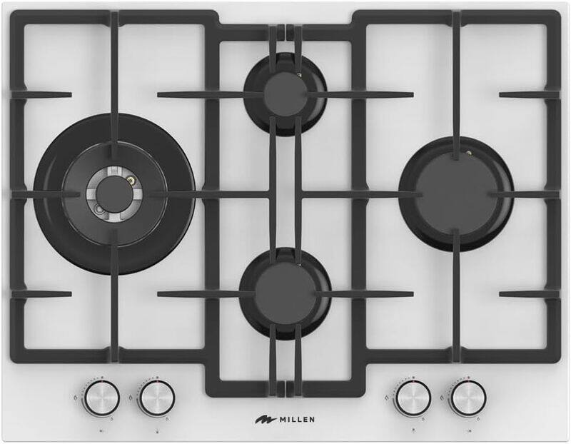 MILLEN 65 cm Built In White Glass Gas Hob with SABAF Burners - 3 Years Warranty, MGHG 6502 WH