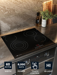 Millen 60cm 4-Burner Built-In Electric Hob, 6000W, MEH 601 BL, Black