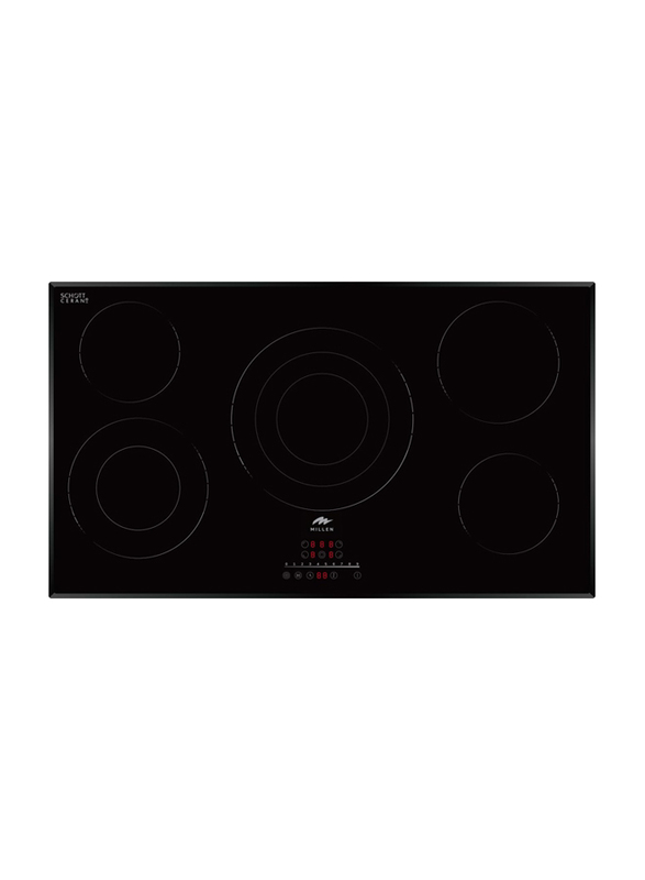 Millen 90cm 5-Burner Built-In Electric Hob, 9100W, MEH 904 BL, Black