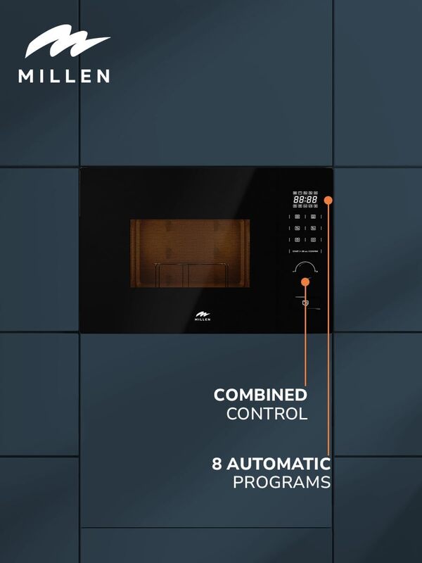 MILLEN Microwave Oven, 20L, 3 Y Warranty, Glass Finish, Touchscreen & Knob Controls, 800W Microwave Power, 1000W Grill Power, 8 Automatic Programs, MBW 381 BL