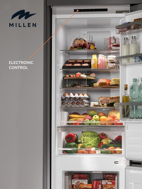 MILLEN Built-in Refrigerator, 277L, 3 Y Warranty, No Frost 2 Doors Fridge Freezer, Electronic Controls, LED Backlight, Quick Cooling/Freezing, Vacation Mode, MBIM 177.3