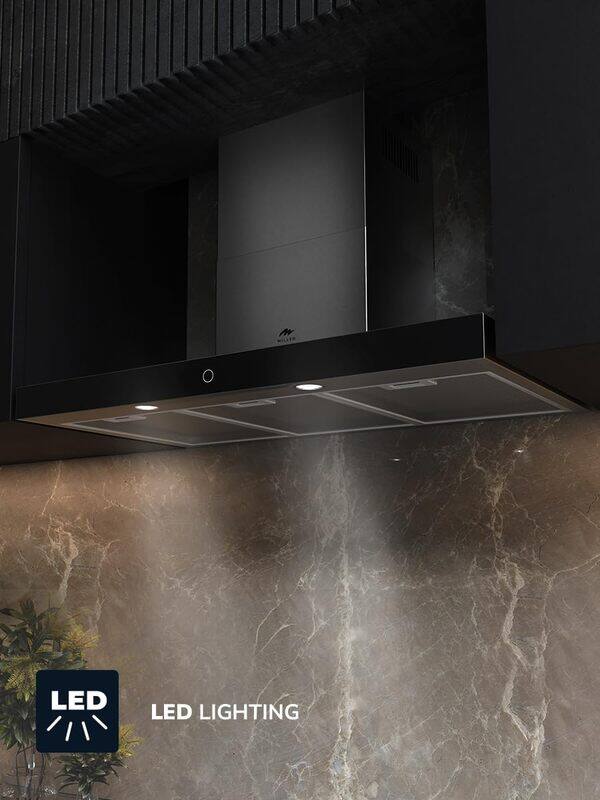 MILLEN 90 cm Black Glass/Stainless Steel Range Hood 750m3/h - MKH 905 IX, 3 Year Warranty