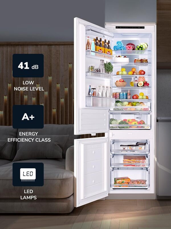 MILLEN Built-in Refrigerator, 297L, 3 Y Warranty, No Frost 2 Doors Fridge Freezer, Electronic Control, LED Backlight, Quick Cooling/Freezing, MBIM 193.3