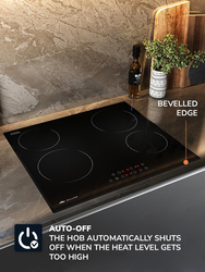 Millen 60cm 4-Burner Built-In Electric Hob, 6000W, MEH 601 BL, Black