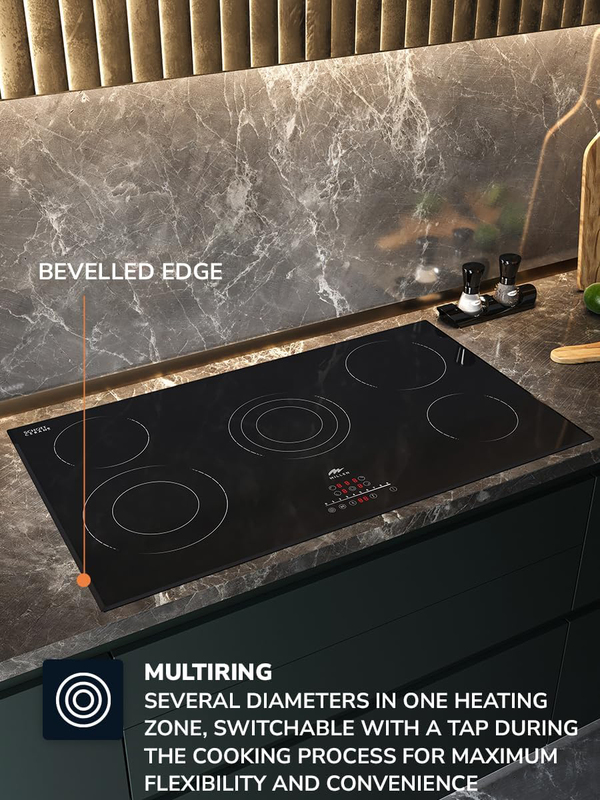 Millen 90cm 5-Burner Built-In Electric Hob, 8700W, MEH 902 BL, Black