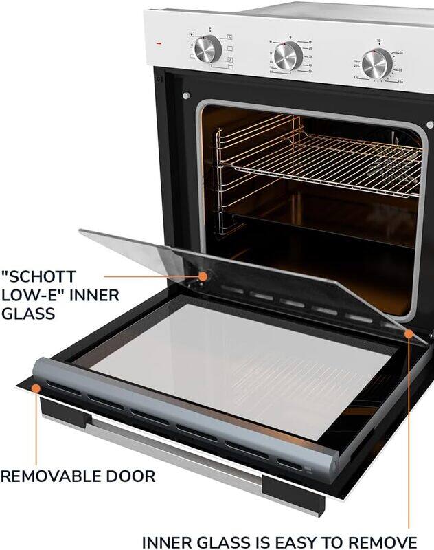 MILLEN MEO 6001 WH 78L Electric Oven - Energy Class A, 60 cm, 7 Cooking Modes, SCHOTT Double Glass Door, Glass finish, Mechanical Control with Timer, 3 Year Warranty