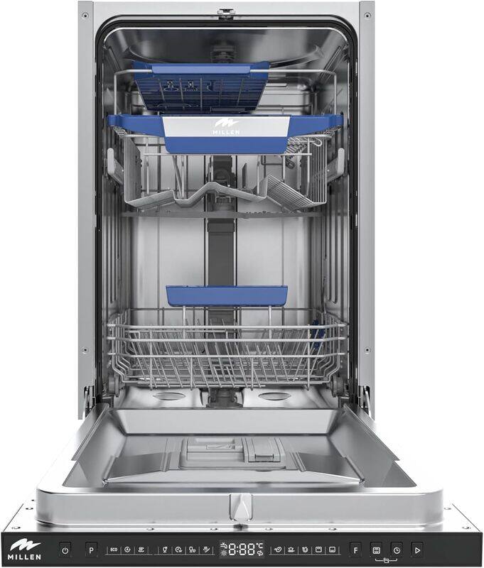 MILLEN Built-in Dishwasher 45cm - Compact and Efficient, Auto Open, AquaStop, 3Y Warranty, MDW 45732