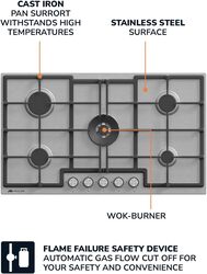 MILLEN MGH 9001 IX 90 cm Built-in 5 Burners Gas Cooktop - Stainless-Steel Finish, 12100 Watts, Mechanical and Electronic Ignition Control, 3 Year Warranty