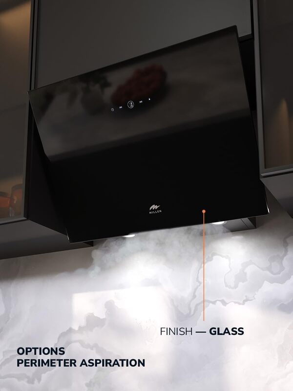 MILLEN 60cm Angled Range Hood - Tempered Black Glass, MKHG 604 BL, 3 Years Warranty