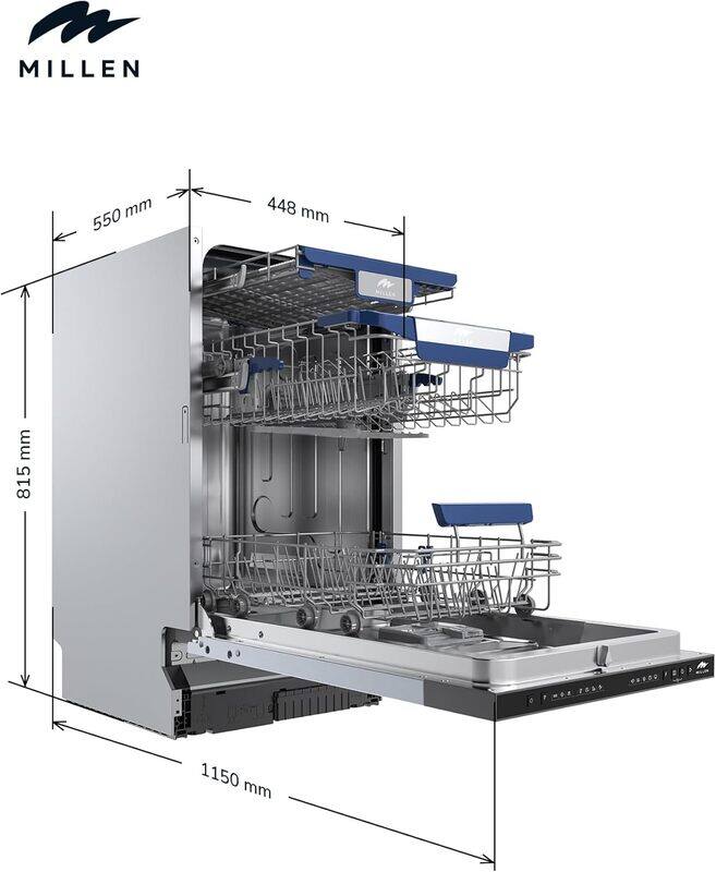 MILLEN Built-in Dishwasher 45cm - Compact and Efficient, Auto Open, Indicator,AquaStop, 3Y Warranty, MDW 45731