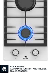 MILLEN MGHG 3001 WH 30 cm Built-in 2 Burners Gas Hob - Glass Finish, 3900 Watts, Mechanical and Electronic Ignition Control, 3 Year Warranty