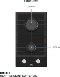 MILLEN MGHG 3001 BL 30 cm Built-in 2 Burners Gas Hob - Glass Finish, 3900 Watts, Mechanical and Electric Ignition Control, 3 Year Warranty