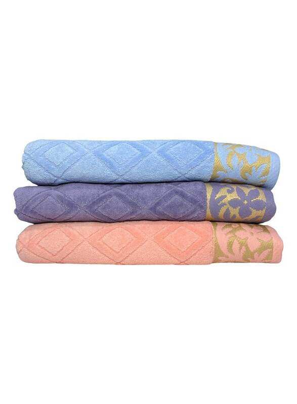 

My Cotton General Trading Llc Luxury Fancy Jaquard Bath Towels Set of Three 100% Cotton GSM 500 Natural Cotton (3 Pack, 68 x 137 cm) Quickly Dry Towel Multi Color Bath Room Towels.