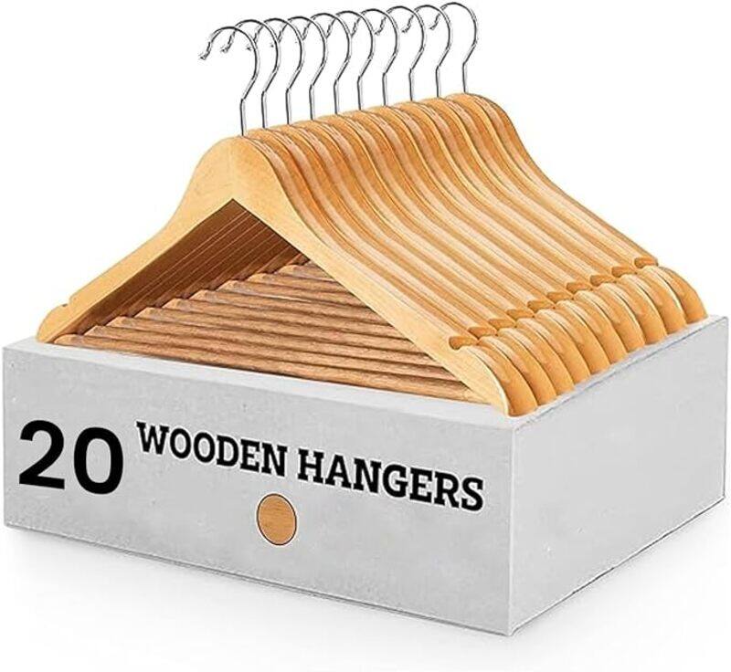 

Genric Wooden Hanger Pack of 20 Non Slip Cloth Hangers Smooth Finish Wooden Coat Premium Quality Coat hanger 360° Swivel Hook Hangers for Clothes Dress Suit