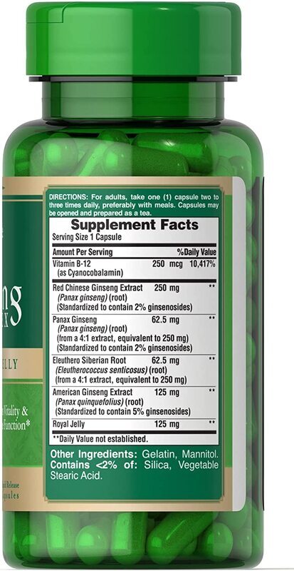 Puritan's Pride Ginseng Complex With Royal Jelly, 1000mg, 50 Capsules