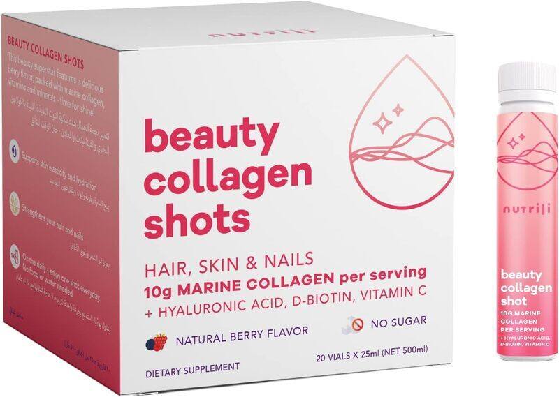 

Nutrili Marine Collagen Shots (20 Vials) Hair, Skin & Nails 10g Marine Collagen, Hyaluronic Acid, Biotin & Vitamin C