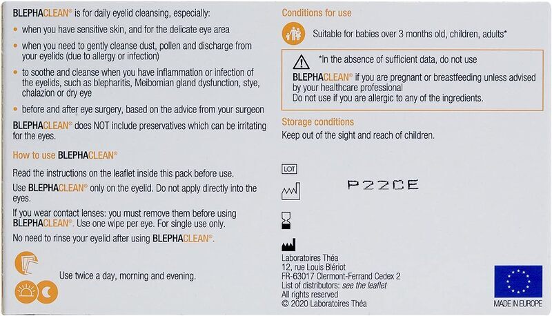 Thea Blephaclean Sterile Daily Eyelid Wipes For Blepharitis for Sensitive Skin, 20 Sheets