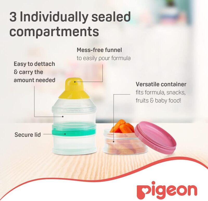Pigeon 3-Compartment Lightweight BPA-Free Powder Milk Container, Multicolour