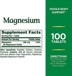 Nature's Bounty High Potency Magnesium Mineral Supplement, 500mg, 6 x 100 Tablets