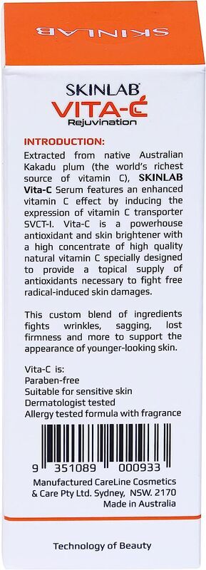 Skinlab Vita C Serum 30ml Rejuvenation Wrinkle Reduction Antioxidant And Skin Brightener Serum, 30ml